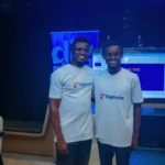 Two digiTrybe members in branded shirts after a digital marketing training session in Nigeria